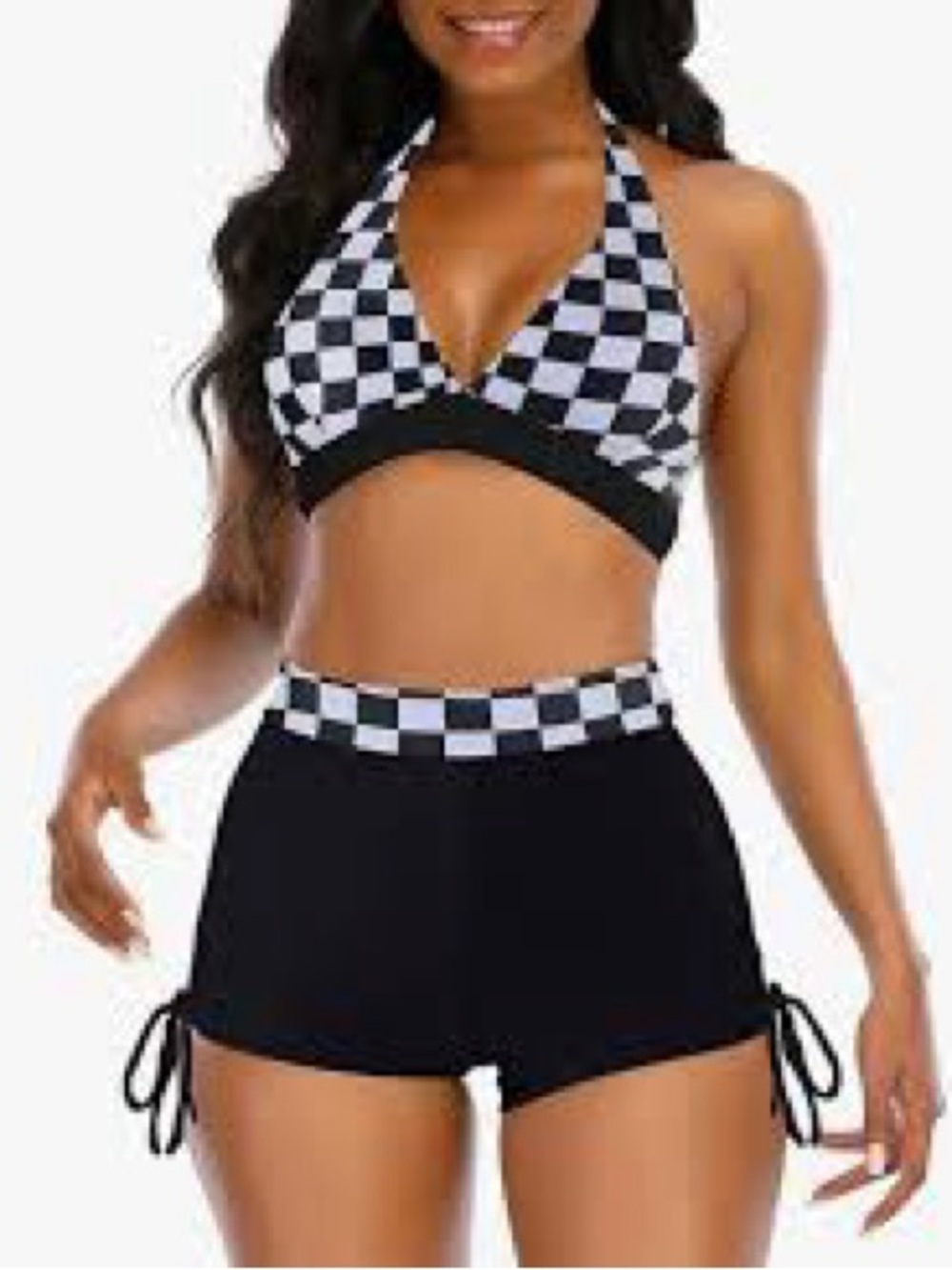 Black & White Check Halter Tankini Set - Size XL (NWOT)